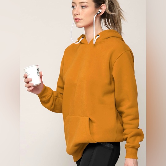 Active Casual Hoodie Long Sleeve Comfortable Lightweight Sweatshirt -mustard - Picture 3 of 6